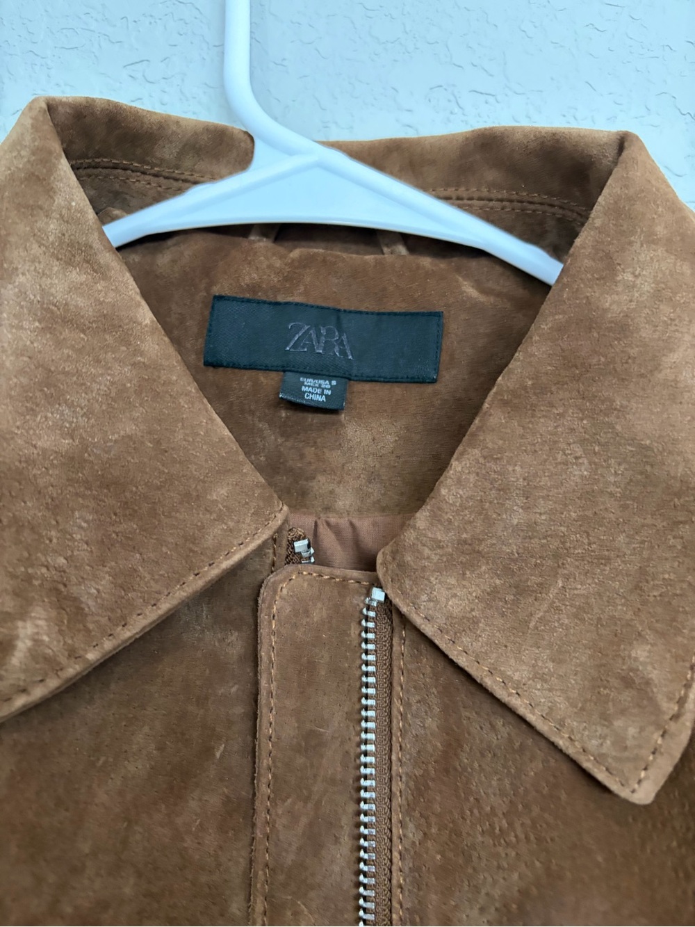 Zara leather short Cognac Suede Zip Jacket - Picture 2 of 8